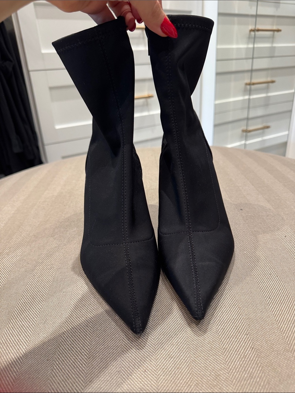 Zara Black Pointed Toe Mid-Calf Heeled Boots - Picture 2 of 5